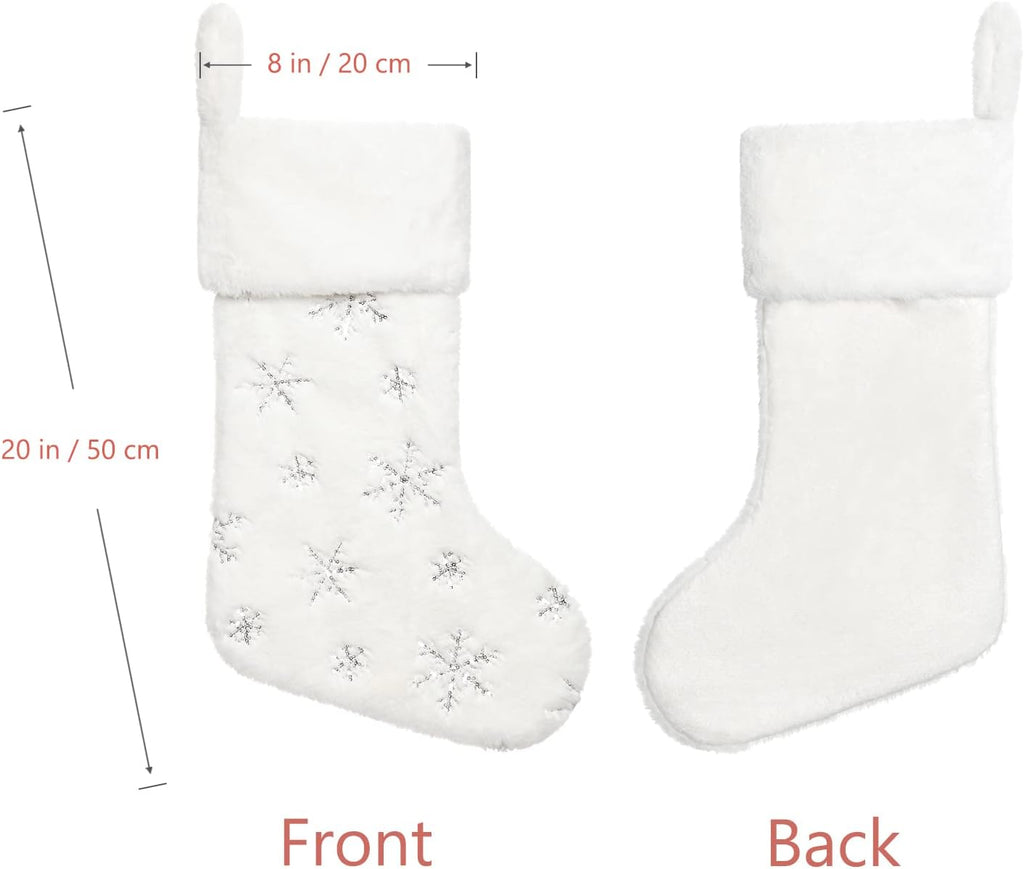 4 Pack Christmas Stockings 20 Inch White Faux Fur Xmas Stockings
