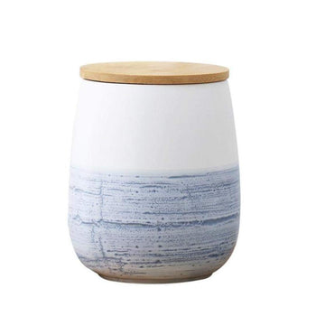Food Storage Jar White Ceramic Canister With Airtight Wooden Lid 1000ml