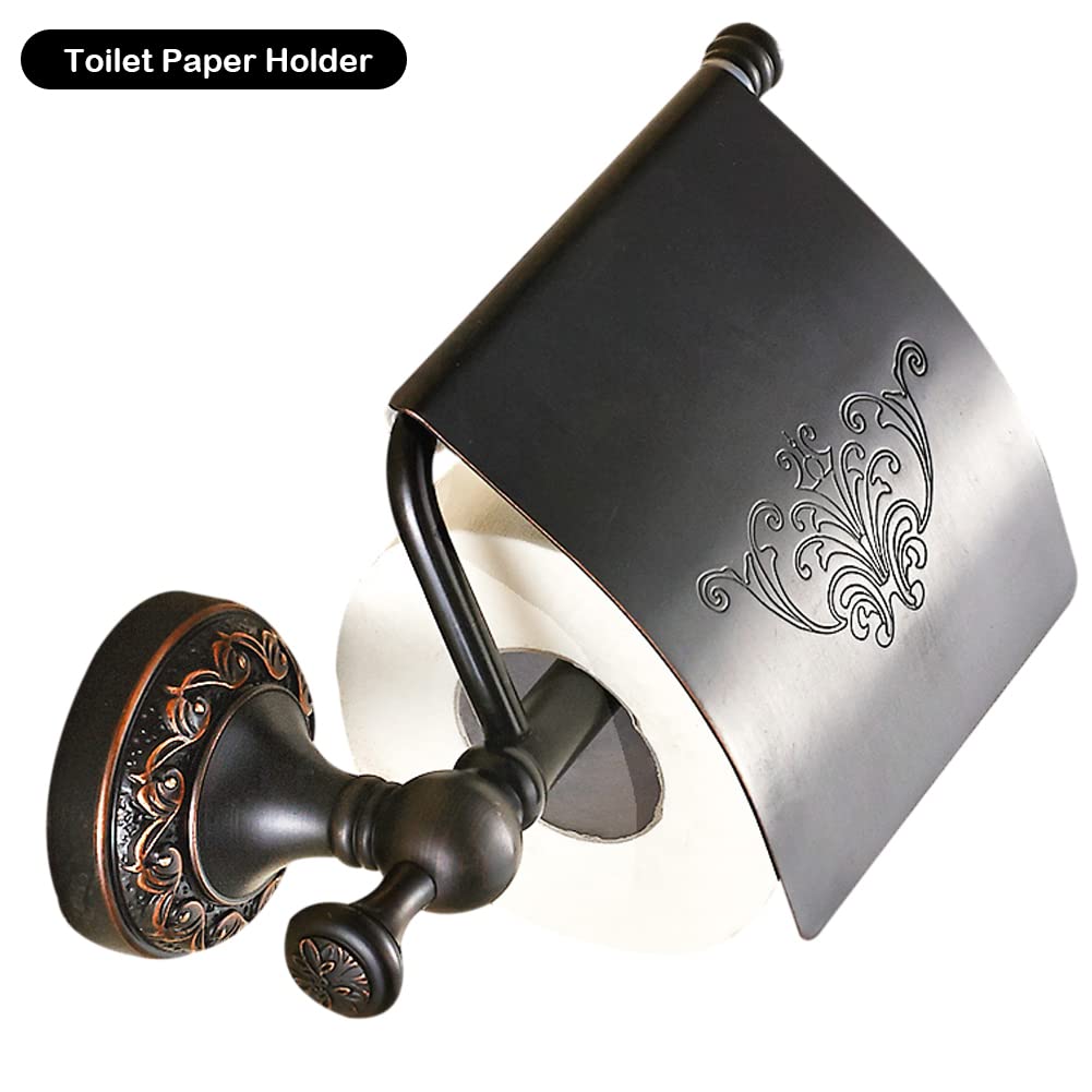 Bronze Hardware Set Bathroom, Oil Rubbed Accessories Set Adjustable Towel Bar, 4 Pieces Wall Mounted Toilet Paper