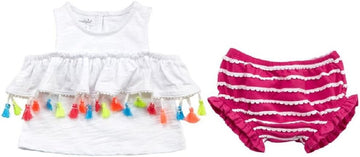 Baby Girls' Tassel Pinafore Cold Shoulder 2 Pc Play Set & Bloomers