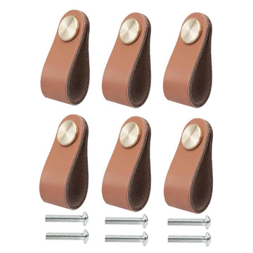 6-piece Drawer Cabinet Leather Handle, Handmade Leather Drawer Handle, Wardrobe, Kitchen Cabinet Vanity Door Handle