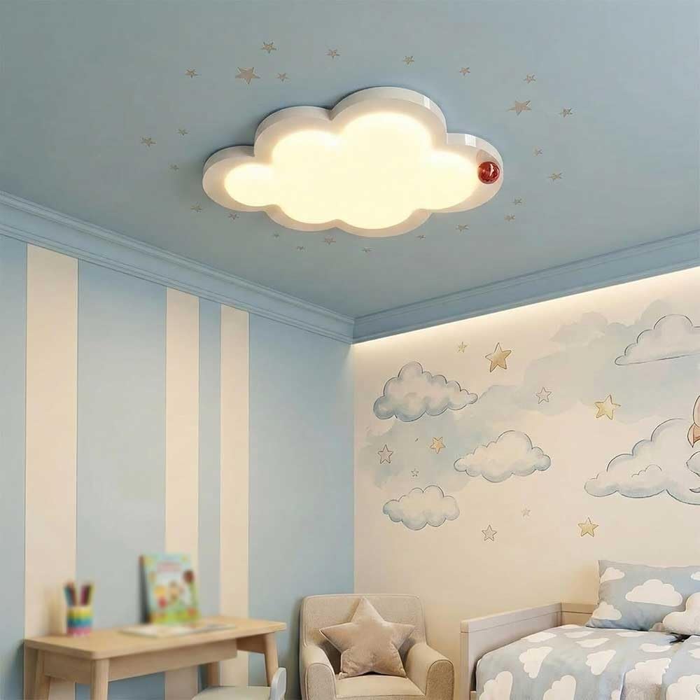 Nordic Style Modern Cloud Shape LED Ceiling Light Creamy White Flush Mount Lamp Acrylic Fixture Toddler Playroom