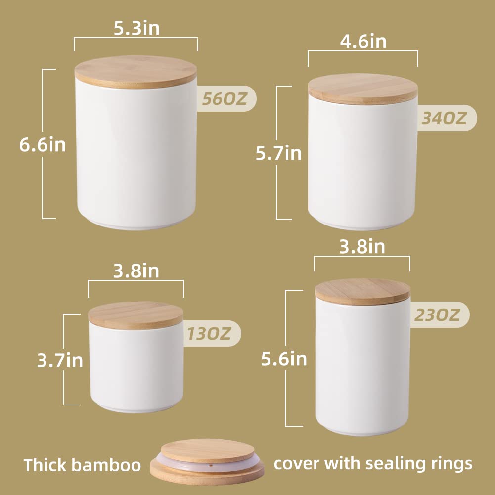 Kitchen Canisters Ceramic Food Storage Jar Set, Stackable Containers with Airtight Seal Wooden Lid for Serving Ground