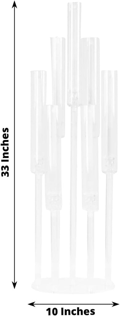 Clear 33 in Round 7 Arm Acrylic Cluster Taper Candle Holder Candelabra - Wedding Reception Party Dining Table Home