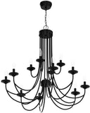 Farmhouse Candle Chandelier 12 Lights Rustic Industrial Wrought Iron Pendant Light Metal 2-Tier French Country Hanging Fixtures for Foyer Kitchen Island Living Room, Black