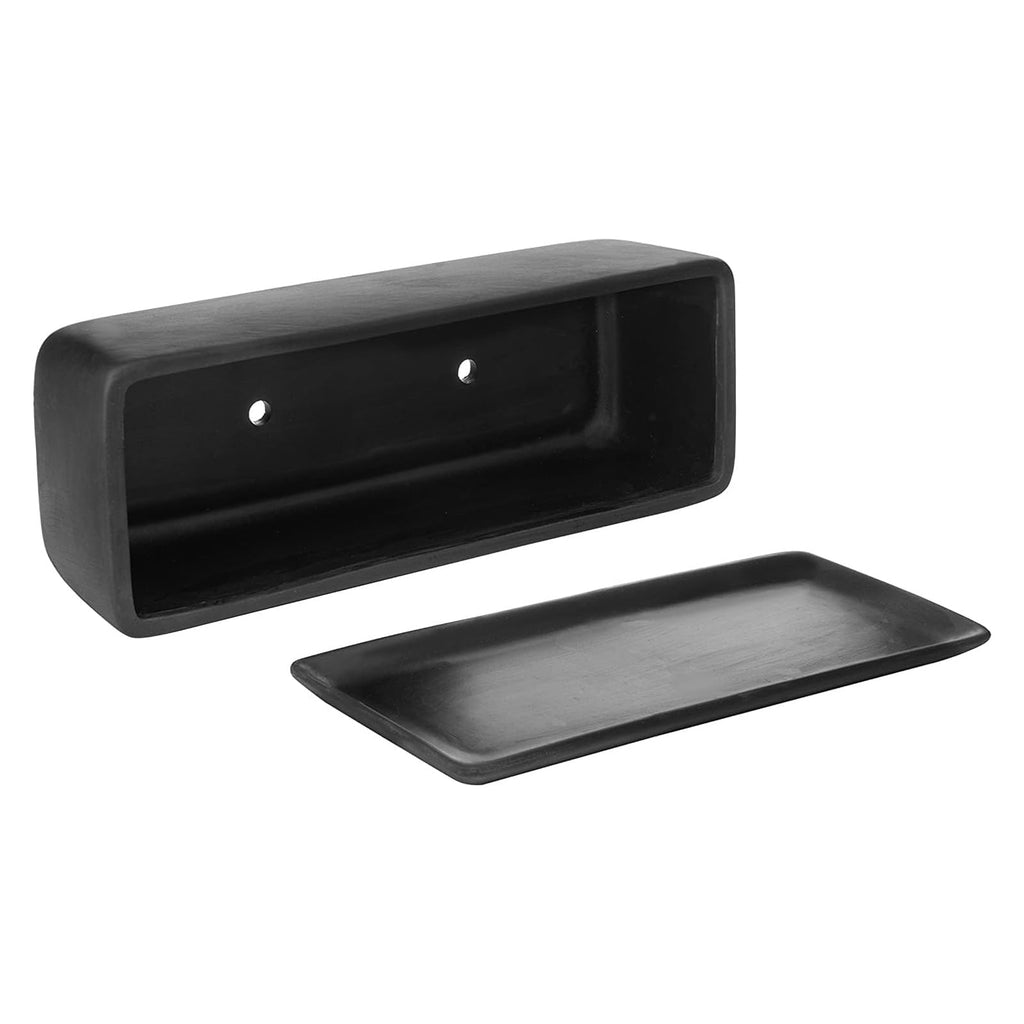 14 Inch Matte Black Ceramic Rectangular Succulent Planter