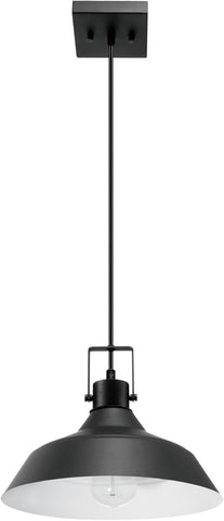 1-Light Indoor/Outdoor Pendant Light, Matte Black Finish, Textured Socket Detail, Adjustable Hanging Height, E26 Base