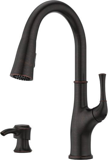 Alderwood Kitchen Faucet with Pull Down Sprayer and Soap Dispenser Single Handle High Arc Spout NSF Certified Tuscan