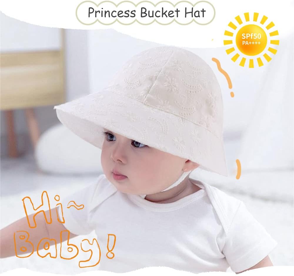 Baby Girl Sun Hats Cotton Toddler Summer Cap Girls Wide Brim Bucket Hat Infant Flower Hats Beach Sun Protection