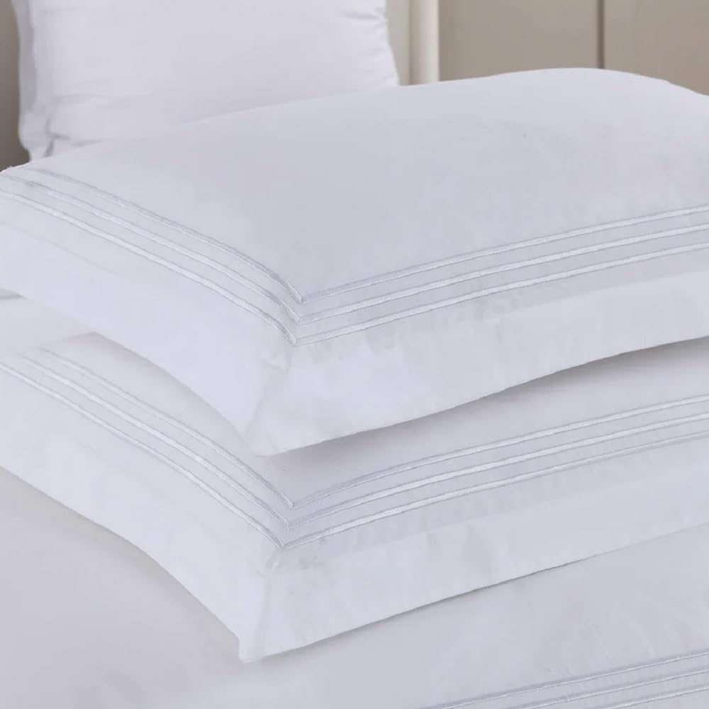 3pc Percale Duvet Cover Set (, White) Adeline Embroidered Comforter Cover with Pillow Shams