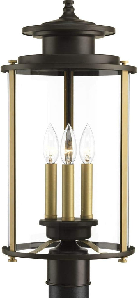 Squire Collection 3-Light Clear Glass New Traditional Outdoor Post Lantern Light Antique Bronze