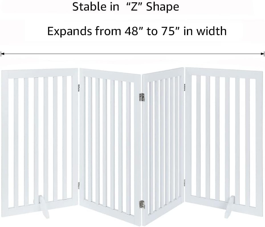 36"H Free Standing Pet Gate for Dog, Tall Wooden Dog Gate, 80" Wide