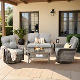 5-Piece Wicker Outdoor Patio Furniture Set - Swivel | Gray for Backyard, Garden & Porch
