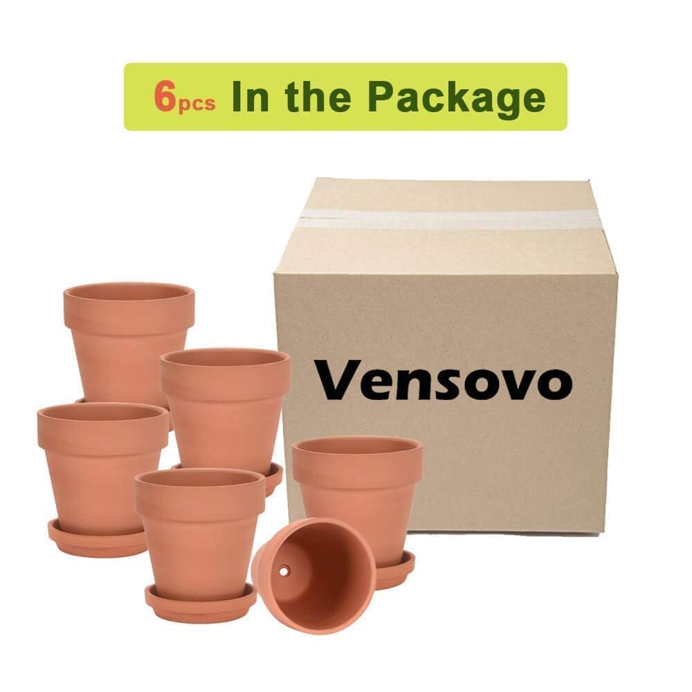 Terra Cotta Pots with Saucer - 6 Pack 5 Inch Clay Pot Ceramic Pottery Planter Cactus Flower Pots Succulent Pot