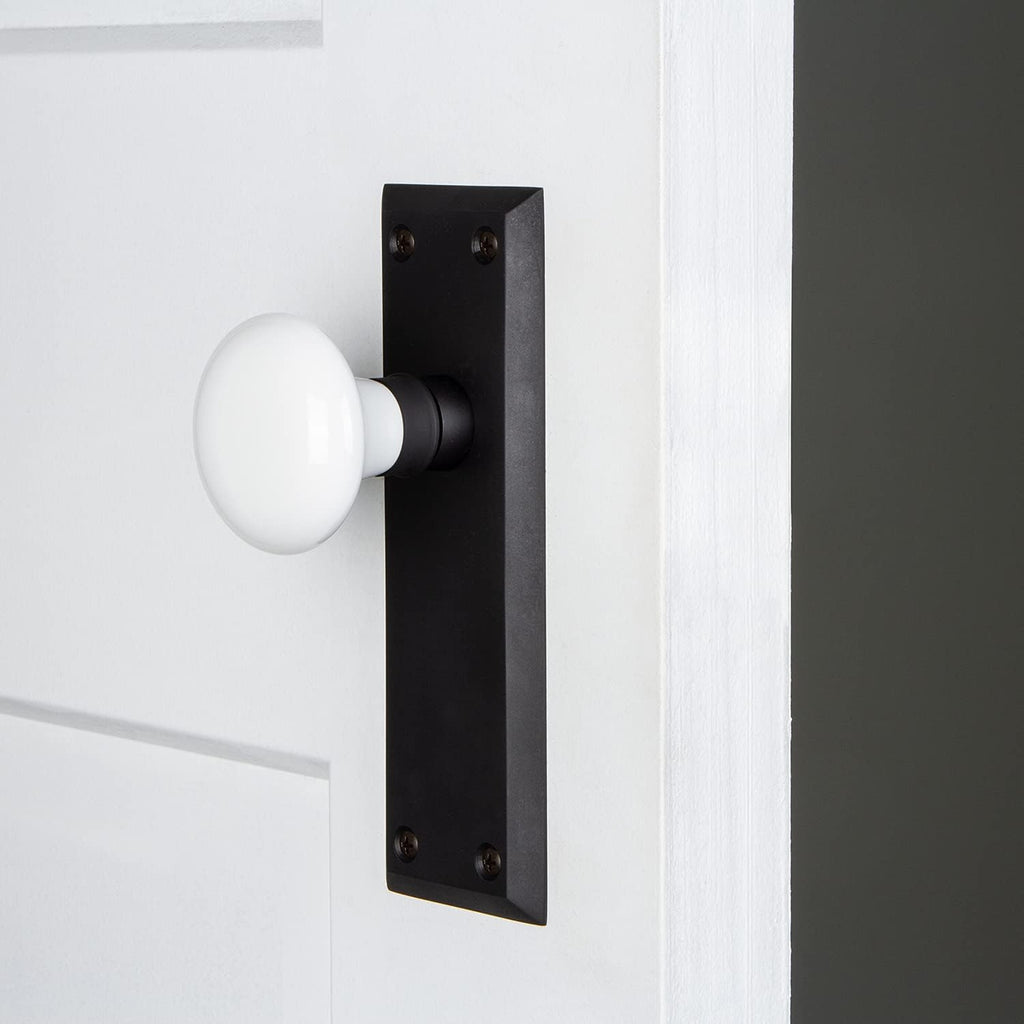New York Plate & Interior White Porcelain Round Door Knob