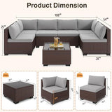 7-Piece PE Rattan Outdoor Patio Furniture Set | Grey for Backyard, Garden & Porch