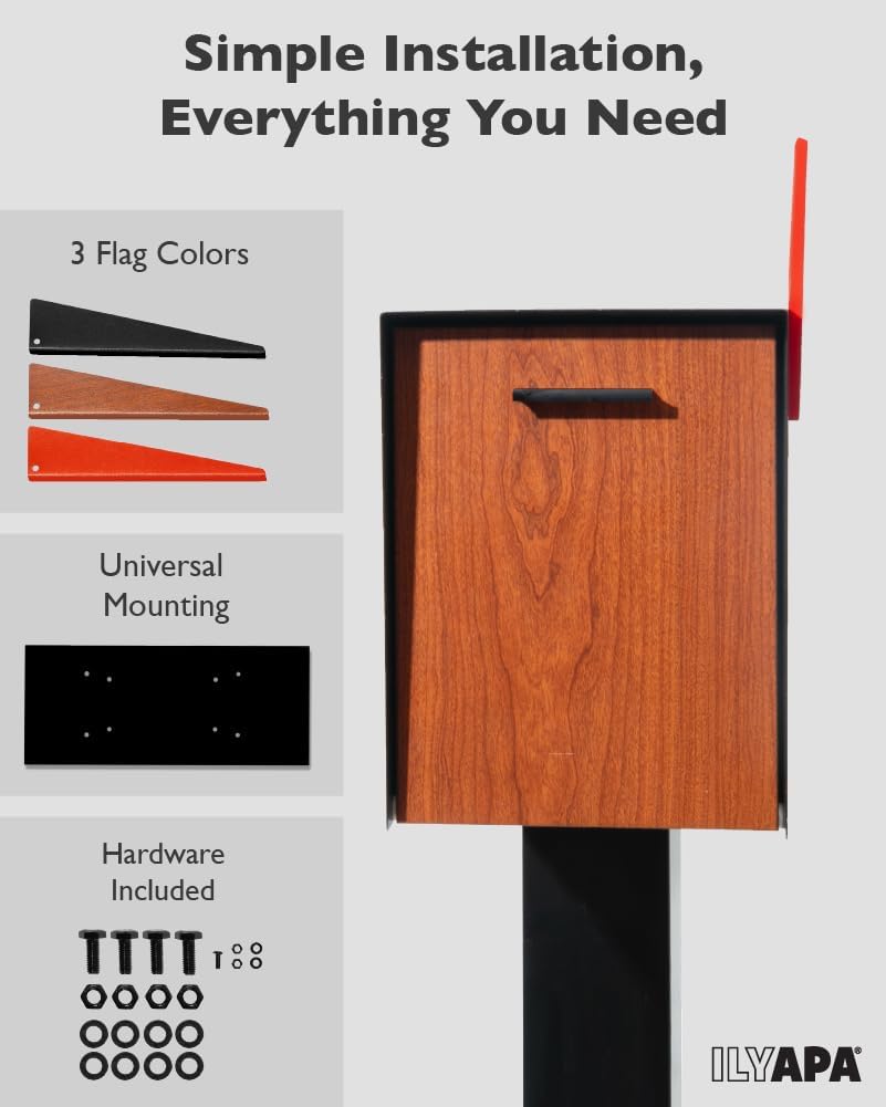 Modern Mailbox Post Mount - Large Mailbox - Black Metal Mail Box - Powder Coated Steel - All Weather Resistant