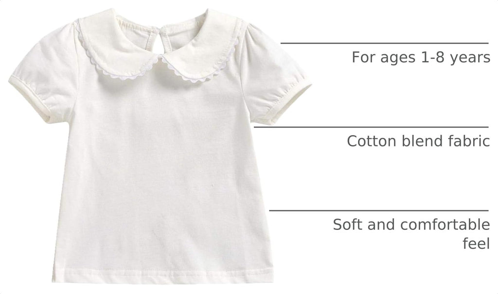 Kids Baby Girl Long Sleeve Collar Shirt Toddler White Blouse Puff Short Sleeve T-Shirt Solid Color Basic Top Bottom