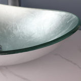 Oval Bathroom Vessel Sink Tempered Glass With Faucet Pop Up Drain Washing Bowl Waterfall Above Counter Set