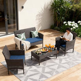4-Piece Wicker Outdoor Patio Furniture Set - Conversation for Backyard, Garden & Porch