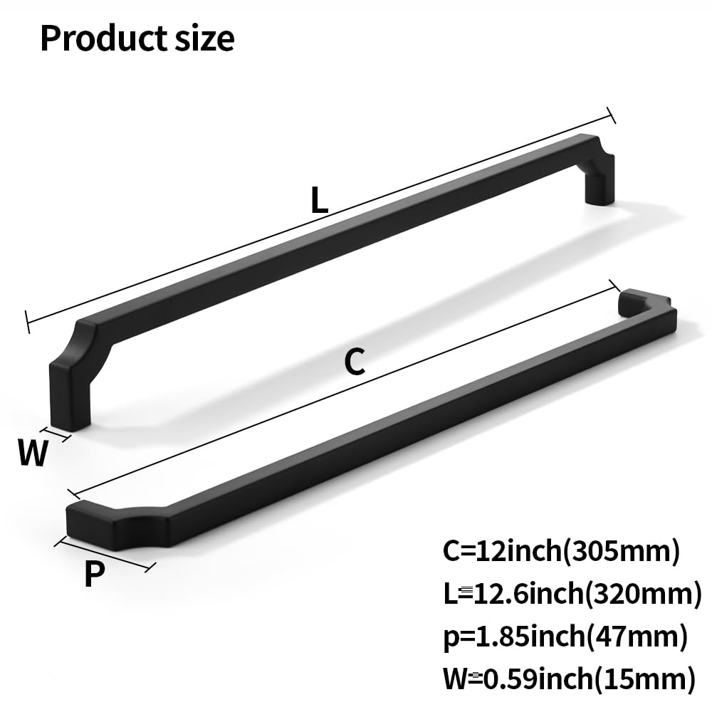 12 Inch Square Matte Black Appliance Cabinet Pulls, Solid Zinc Alloy Heavy-Duty Handles /Bathroom Cabinets