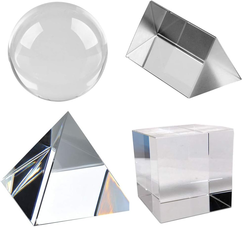 K9 Optical Crystal Photography Prism Set of 4 Pieces, 50mm Crystal Ball, 50mm Cube, 60mm Prism, 60mm Pyramid
