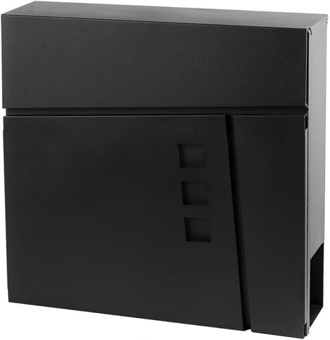 Modern Wall Mounted Outdoor Mailbox - 14" x 14" Black Galvanized Steel Mailbox with Newspaper Holder & 2 Security Keys