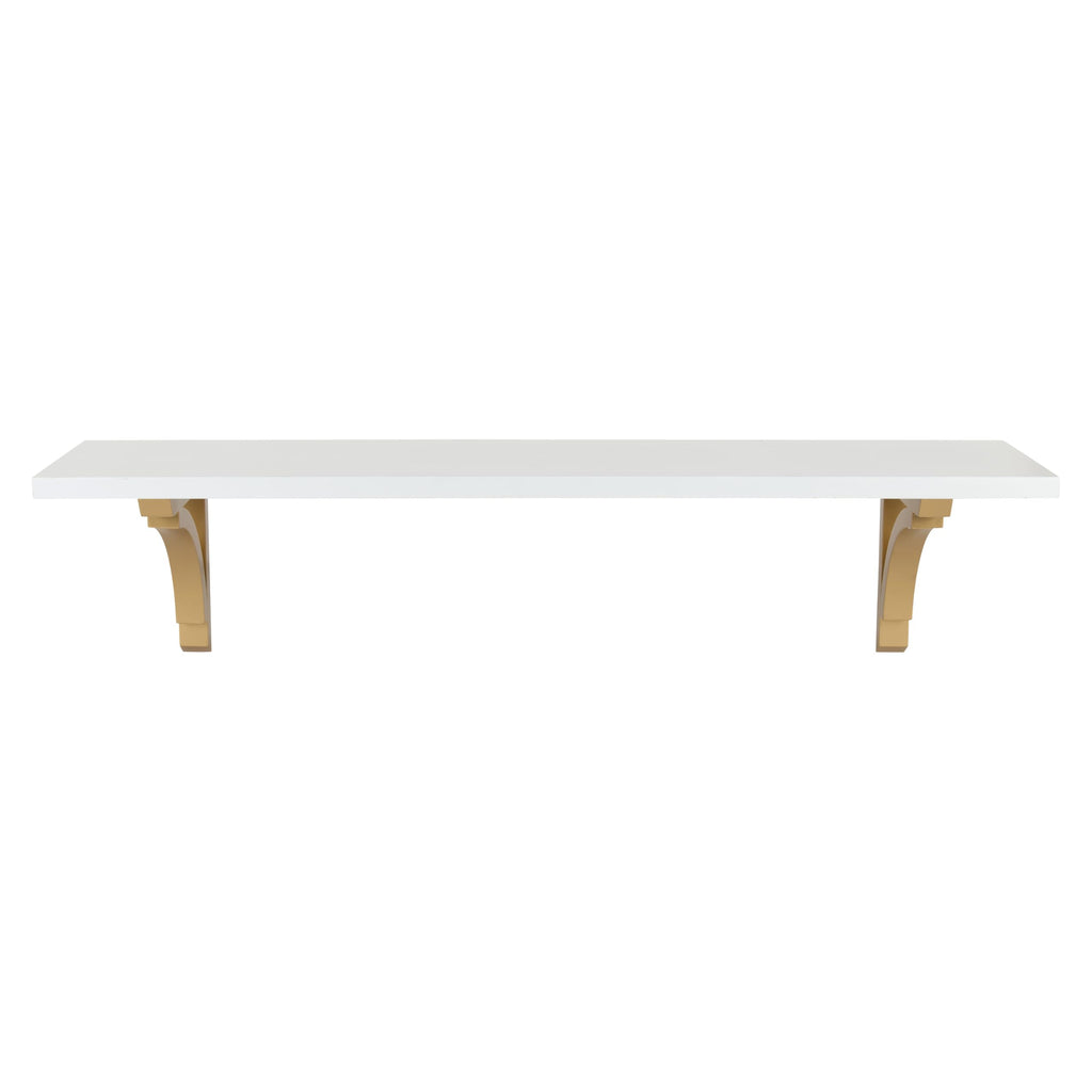 Corblynd Traditional Wood Wall Shelf, 36 inches, White with Gold Corbels