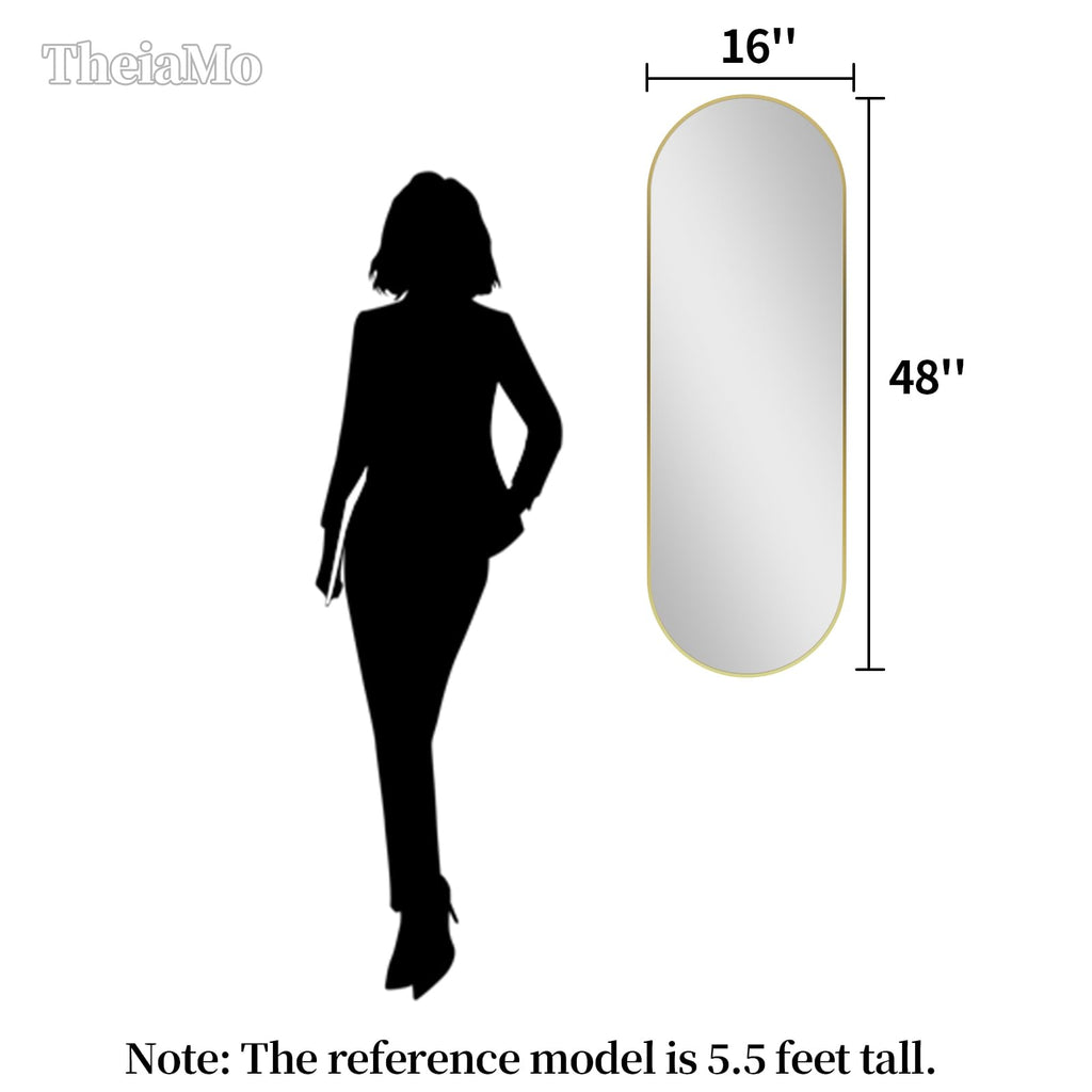 Oval Full Length Mirror, 48"×16" Wall-Mounted Mirror with Gold Frame in Shiny Gold, Ultra-Clear Explosion-Proof