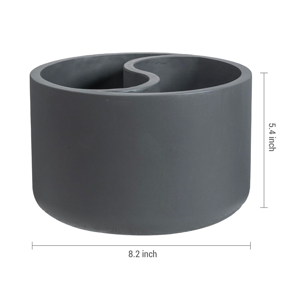8 Inch Round Yin Yang Shaped Gray Concrete Succulent Planter with Drainage Holes, Decorative Indoor Garden Dual Sided