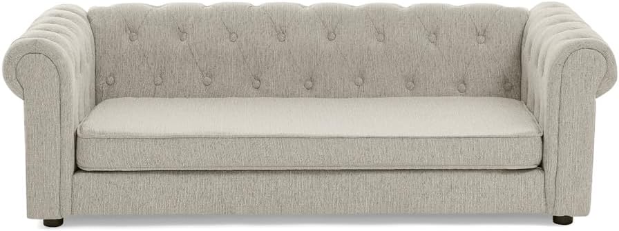 Elegant Elevated Dog Sofa Bed - Oversized Linen Fabric Pet Couch with Thick Padding, Durable Stitching & Modern