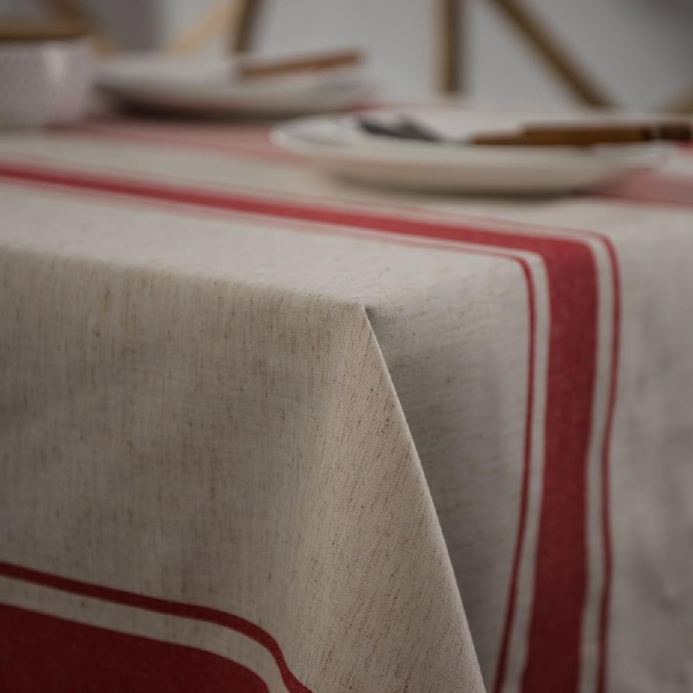 White Red Tablecloth Cotton Linen Farmhouse Table Cover Soft Washable Table Top for Parties Coffee K
