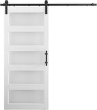36'' x 84'' Glass Barn Door and 6.6 Ft Hardware Kit Included, MDF White Barn Door Slab with Frosted 