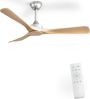 52 Inch 3 Blade Indoor Outdoor Fans for Patios - Wood Ceiling Fan No Light Remote APP Control Ultra Quiet DC Motor Reversible 6 Speed Timer A101-B0C4H65VXP