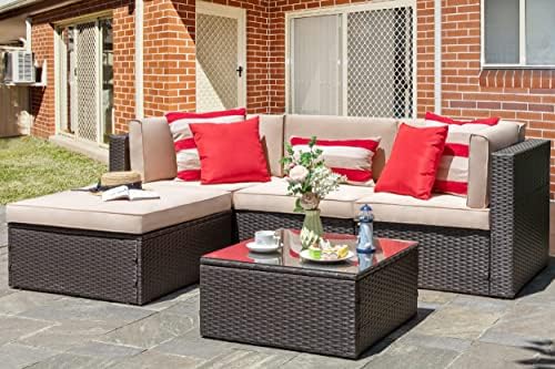 5-Piece PE Rattan Outdoor Patio Furniture Set | Beige All-Weather Resistant for Backyard, Garden & Porch