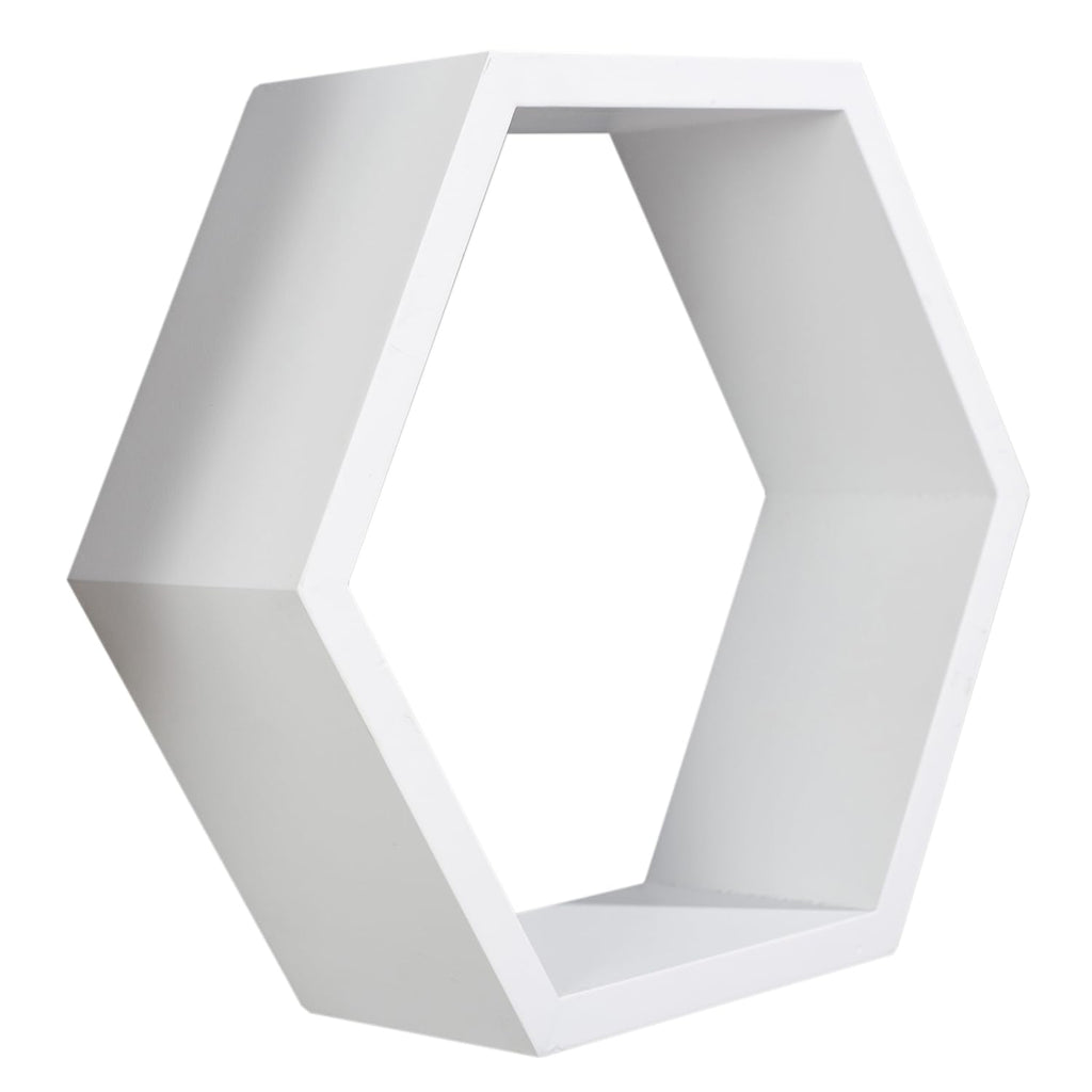 Hexagon Floating Shelves Set of 3, White Engineered Wood Wall Mounted Display Shelves, Modern Honeycomb Wall Decor