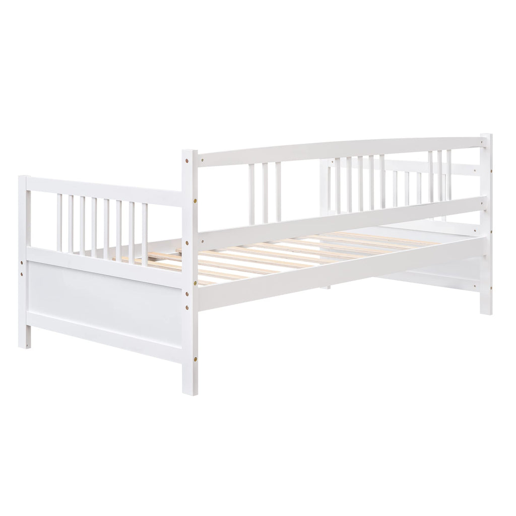 Daybed Twin Bed Wooden Slats Support Modern Living Daybed with Rails, Twin Size, Ivory White