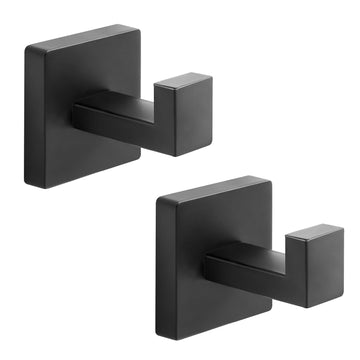Heavy Duty Stainless Steel Towel Hooks, Wall Mounted Square Robe Hooks Matte Black 2 Pack