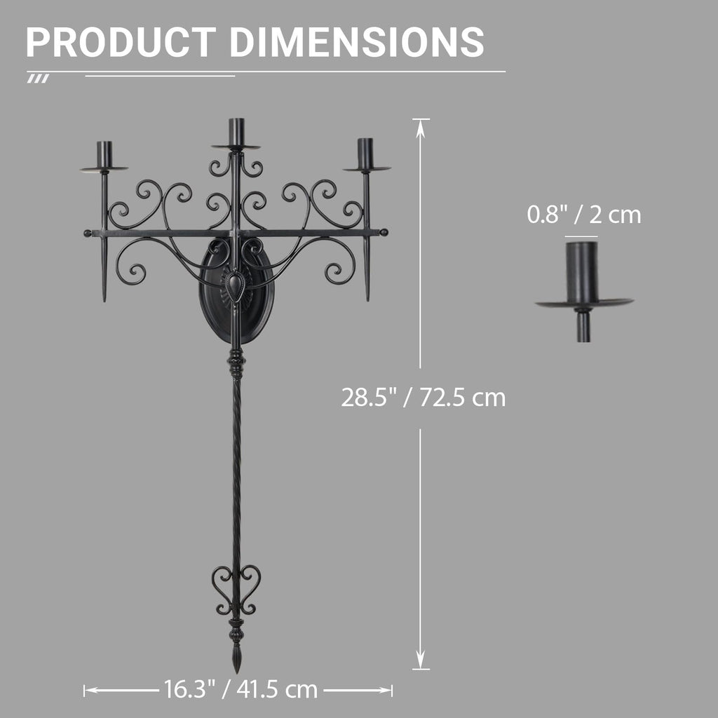 Vintage 3-Light Wall Candle Sconce Holder - Large Wrought Iron Wall Mounted Candle Sconces Living Room, Hallway