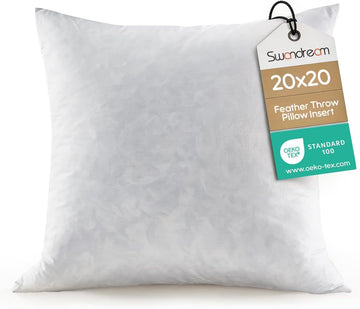 20x20 Feather Throw Pillow Insert, Decorative Pillow Insert for Covers, Fuller Fit with Soft Support for Bed and Couch