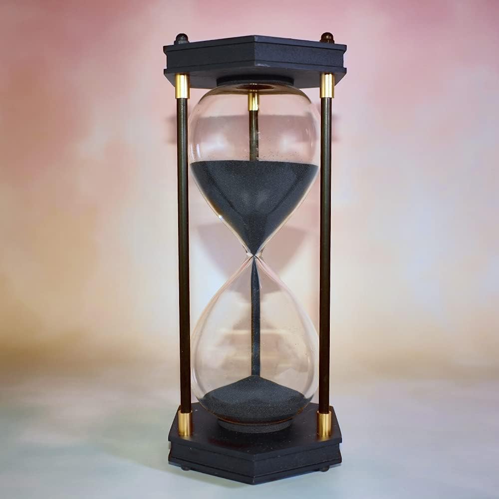 Large Hourglass Timer 60 Minute, Hexagon Wood Sandglass, Black