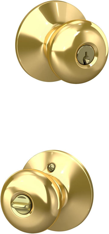 Plymouth Keyed Entry Door Knob, Interior/Exterior, Bright Brass