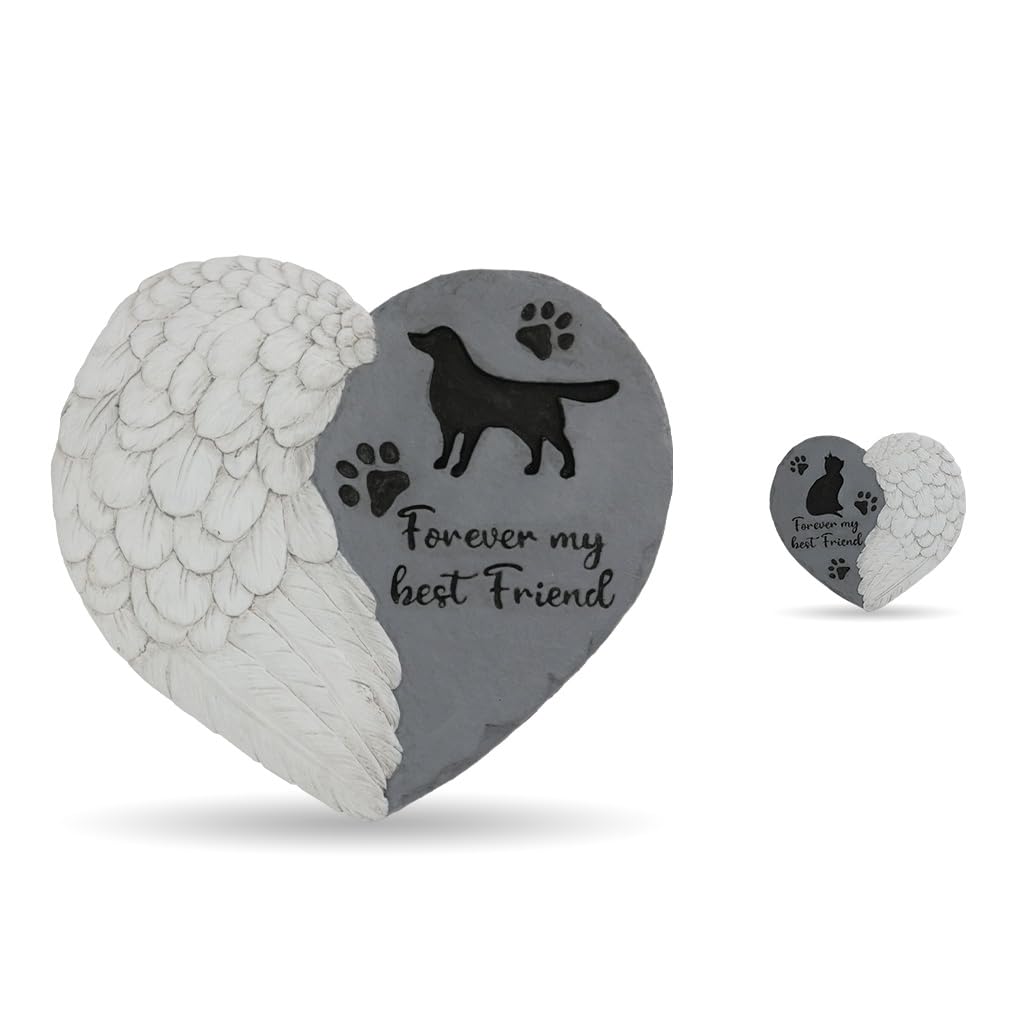 Landoraloria Dog Memorial Stepping Stone 10" Heart with Wings Outdoor Pet Grave Marker Cement Garden Remembrance