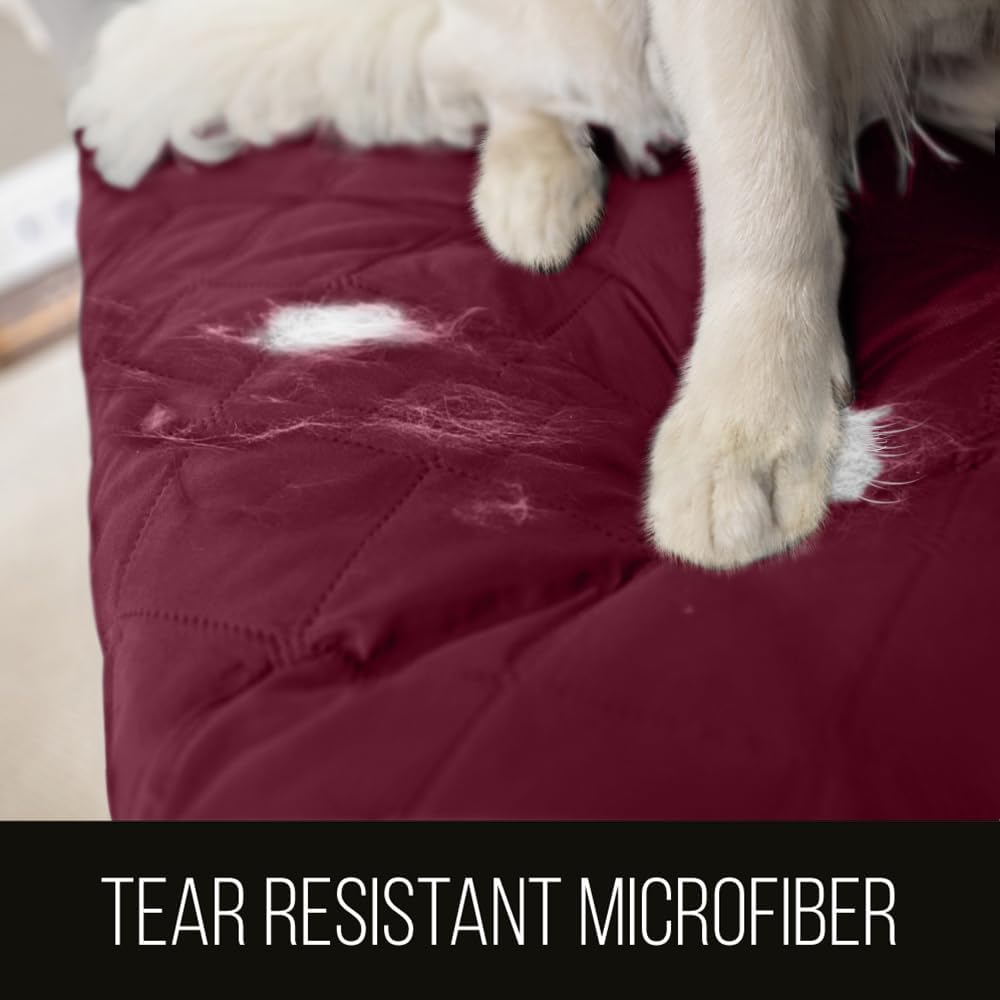Couch Sofa Slip Cover for Dogs with Strap, Burgundy Tan