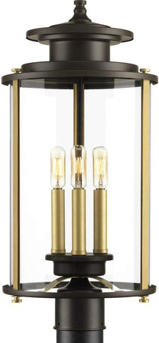 Squire Collection 3-Light Clear Glass New Traditional Outdoor Post Lantern Light Antique Bronze