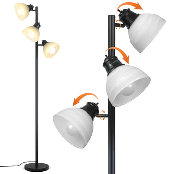 3 Head Tree Floor Lamp, Black Industrial Glass Shades