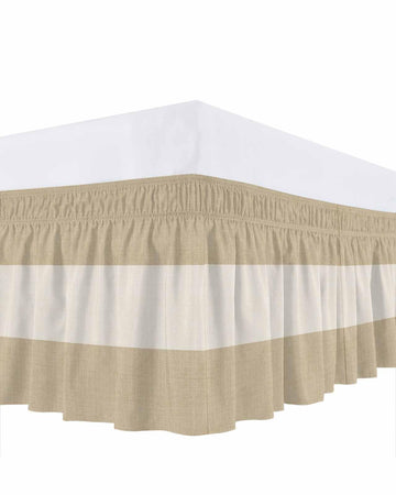 Bed Skirt Farmhouse Khaki Beige Bed Skirt 18 Inch Drop Burlap Background Elastic Wrap Around Bed Skirt Dust Ruffle
