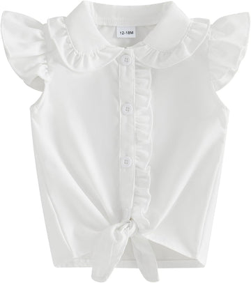 Toddler Girl Button Down Shirt Tie Knot Shirt Plaid Blouse Sleeveless Ruffle Tops Kids Baby Summer Clothes