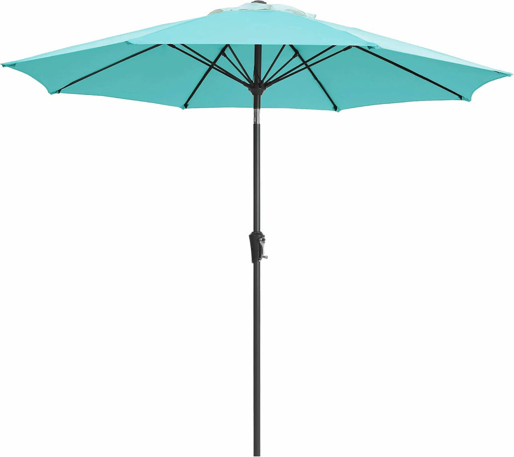 9FT Outdoor Patio Umbrella,Market Table Umbrella with 8 Fiberglass Ribs, Pool Umbrella with Tilt and Crank - Peacock Blu