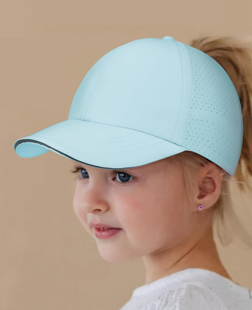 Little Girls Reflective Baseball Cap Criss Cross Ponytail Hat Kids Quick Dry Mesh Summer Sports Hat for Toddler Ages